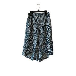 H&M women’s wrap front leaves prints skirt high low white navy blue sz xs
